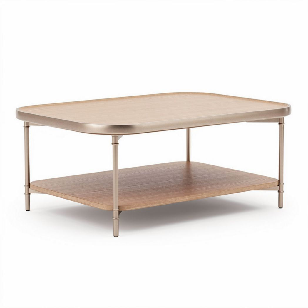Couchtisch aus Massivholz und Metall 120 x 80 x 45cm mit Ablagefläche
