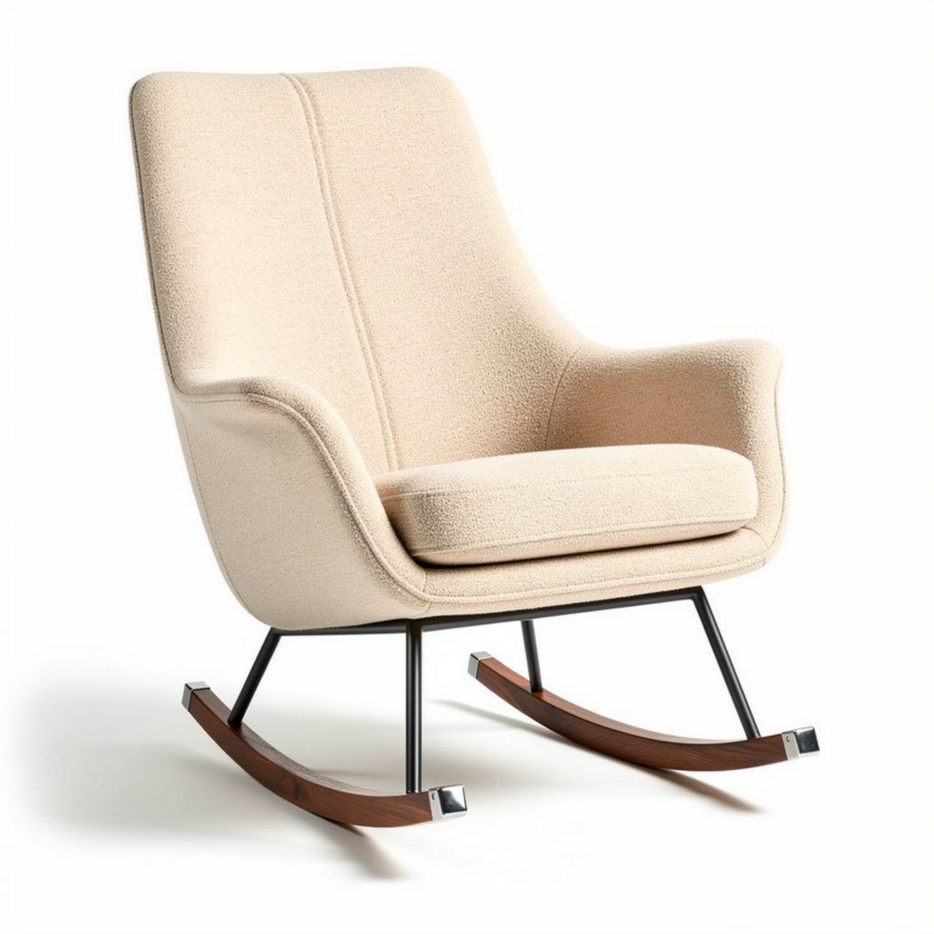 Schaukelstuhl aus Stoff in beige mit metallischem Gestell 75 x 80 x 100cm
