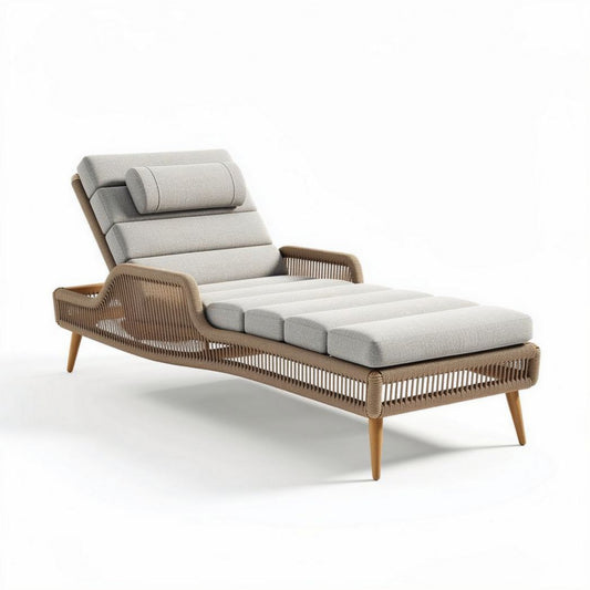 Liegebett aus geflochtenem Kunststoff in beige mit abnehmbarem Kissen 180 x 75 x 90cm