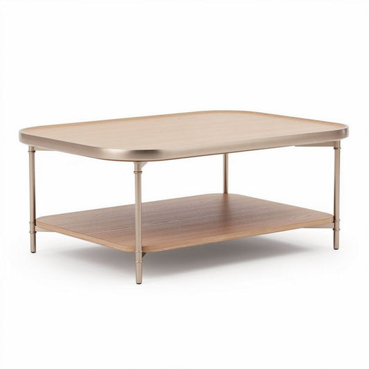Couchtisch aus Massivholz und Metall 120 x 80 x 45cm mit Ablagefläche