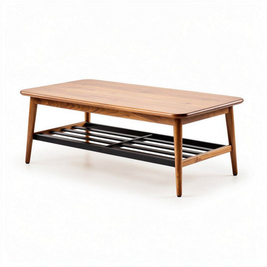 Kaffeetisch aus Holz mit schwarzem Metallgestell 120 x 60 x 45cm