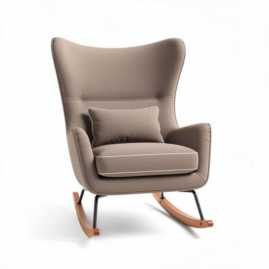 Schaukelstuhl aus Stoff mit kissen in beige und holzfüßen 80 x 70 x 100cm