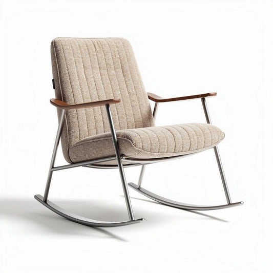 Schaukelstuhl aus Stoff mit Holzarmlehnen in beige 80 x 70 x 90cm