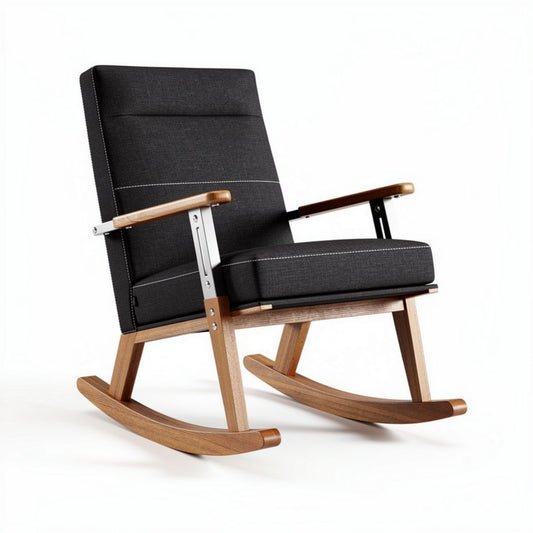 Schaukelstuhl aus holz mit schwarzem stoffbezug 80 x 70 x 90cm